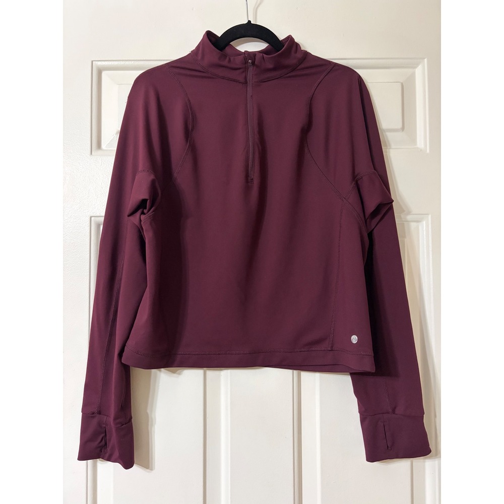 Apana | Quarter Zip Long Sleeve Plus Size Crop Top | XL || Plum|